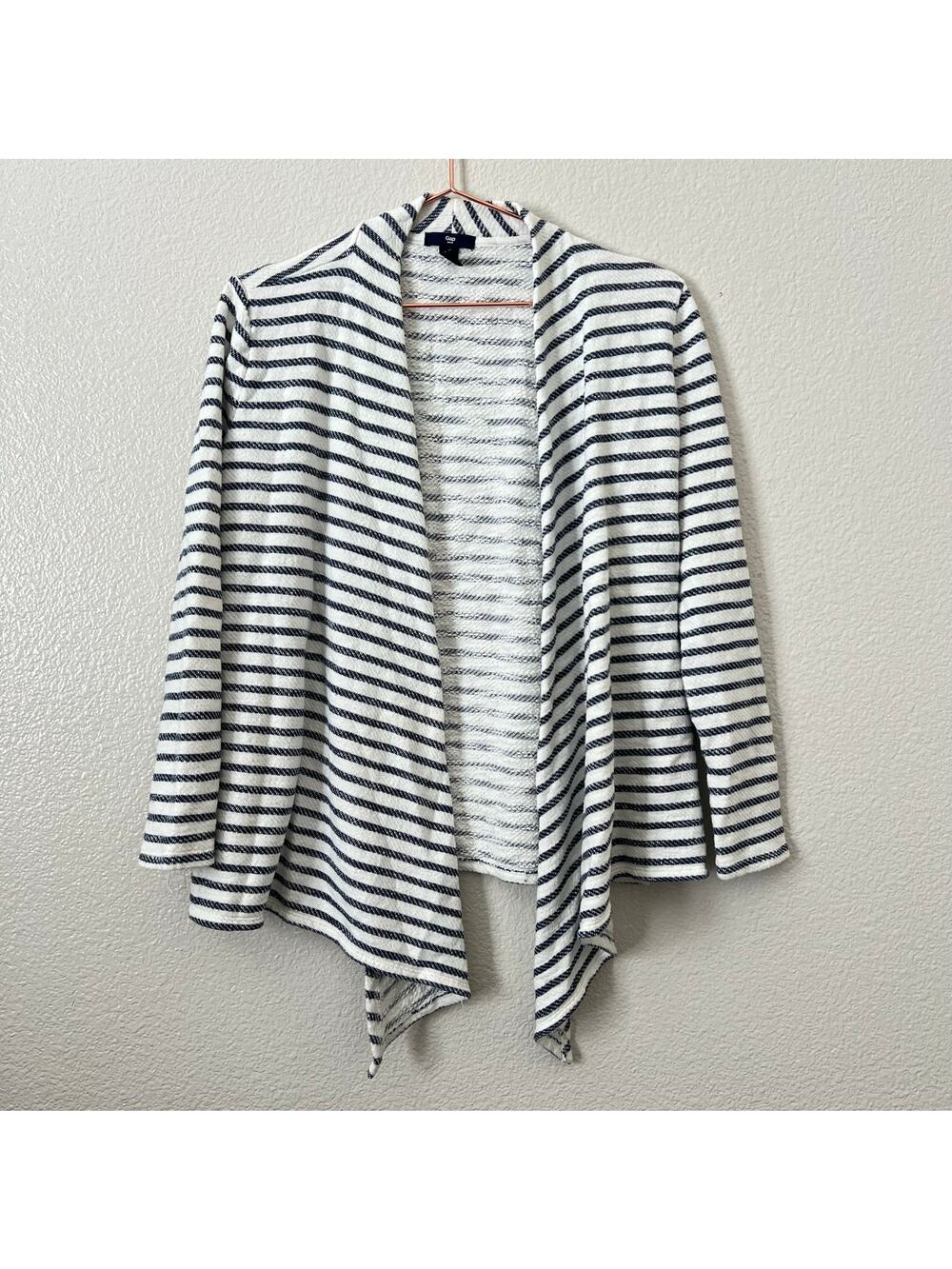 Gap Factory white navy blue stripe french terry open drape front sweatshirt